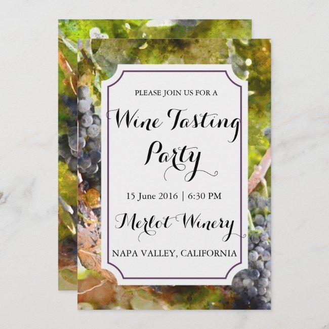 Winery Or Vineyard Watercolor Wine Tasting Party