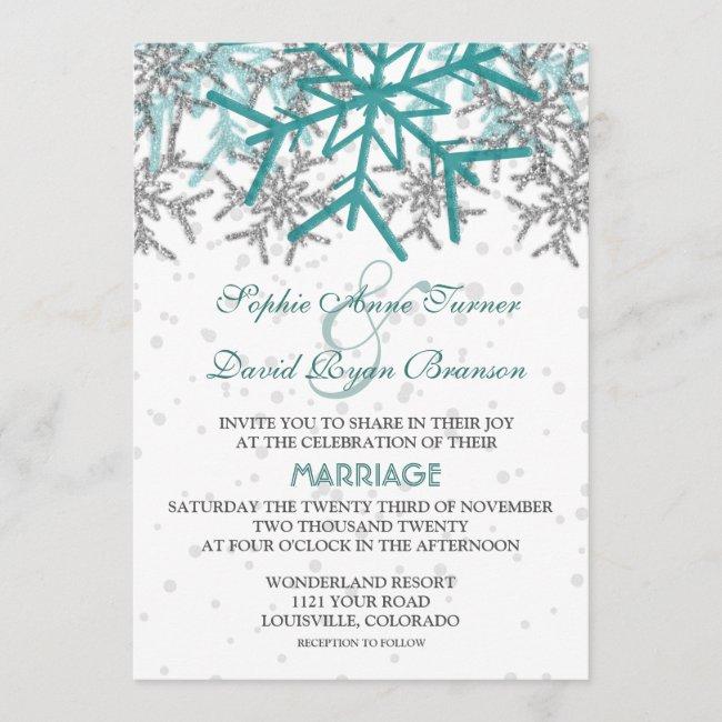 Winter Silver Turquoise Snowflakes Wedding