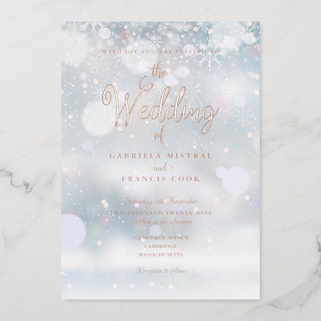 Winter Snowflakes Elegant Script Wedding Foil
