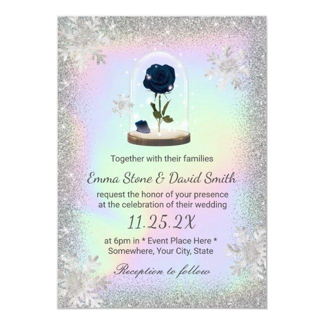 Winter Wedding Blue Rose Flower Dome Holographic