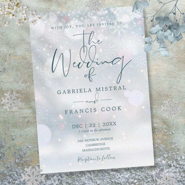 Winter Wonderland Script Snowflakes Wedding