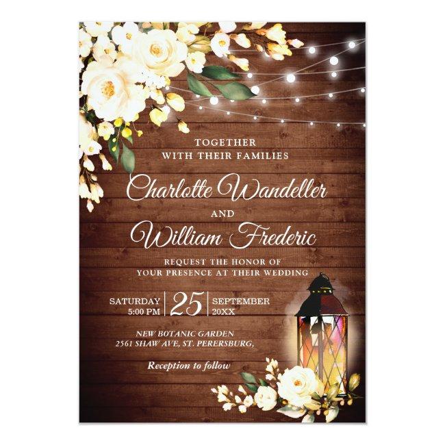 Wood & Blush Roses & Lantern Watercolor Wedding