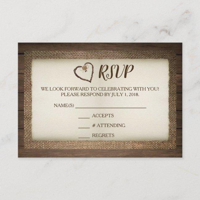 Wood, Burlap & Twine Heart Wedding Rsvp