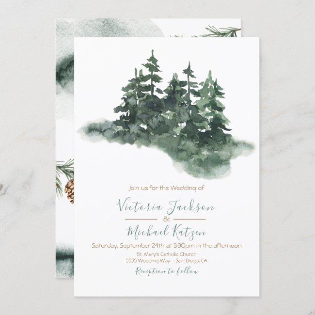 Woodland Watercolor Pine Forest Wedding