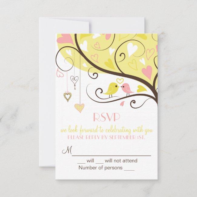 Yellow And Pink Lovebird Rsvp Wedding  Invites