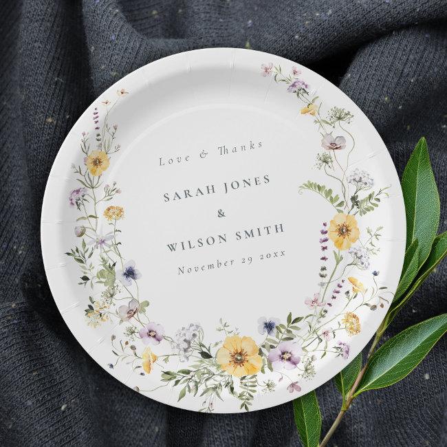 Yellow Lilac Wildflower Wreath Wedding Thank You Paper Plates