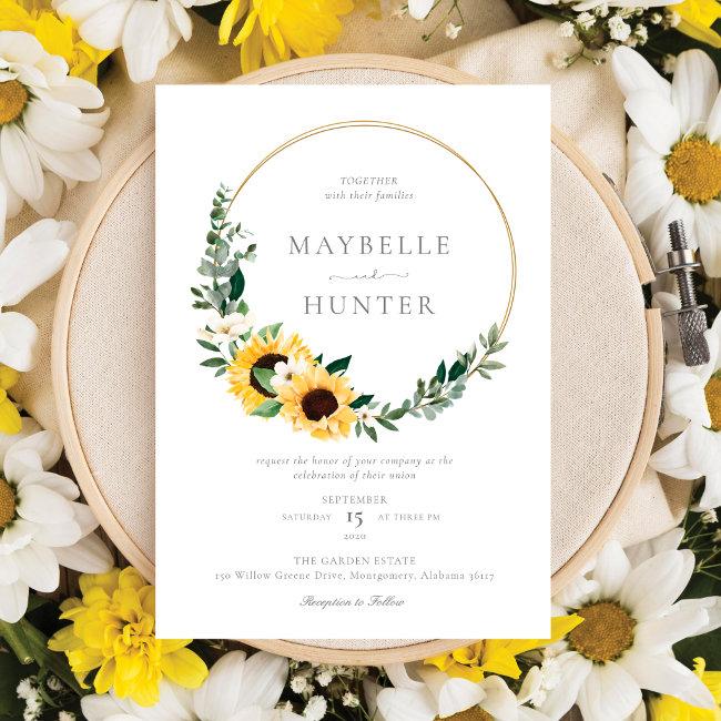 Yellow Watercolor Sunflower Country Wreath Wedding