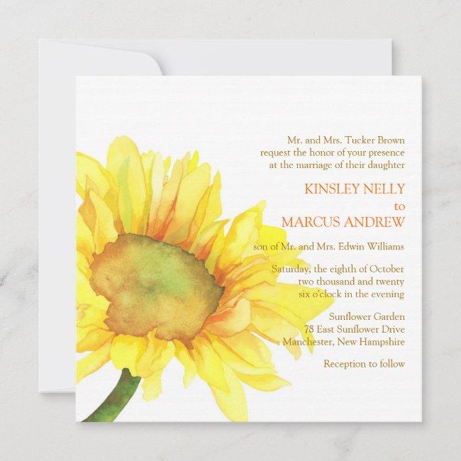 Yellow Watercolor Sunflower Floral Wedding
